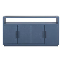 Storage Cabinet Sideboard with Adjustable Shelves, Wooden Cabinet with 4 Metal Handles,4 Doors and 1 Glass Top for Home Hallway, Entryway, Living Room, Bedroom, Navy Blue