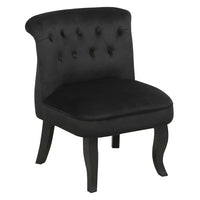 Modern Velvet Accent Chair with Solid Wood Legs, Tufted Vanity Chairs with Back, Accent Makeup Chair with Wood Frame, Single Sofa Chair for Bedroom, Living Room, Office, Study Room, Black