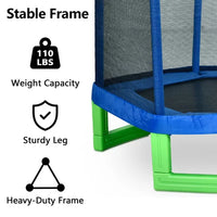 7FT Kids Trampoline, Durable Bouncer Spring Gym Toy Indoor/Outdoor with Safety Net Enclosure, Padded Cover, Fun Exercise Activity for Children, Blue