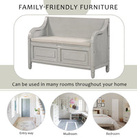 42" Shoe Bench, Lift Top Shoe Storage Bench, Rustic Style Solid Wood Entryway Storage Bench with Safety Hinge and Removable Cushion, Comfy Storage Bench for Entry, Living Room, Hallway, Gray Wash