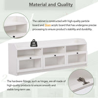 Modern TV Stand for TVs Up to 65",Elegant Media Console Table with Acrylic Board Door and Black Handles,Ample Storage Space Entertainment Center for Living Room,White