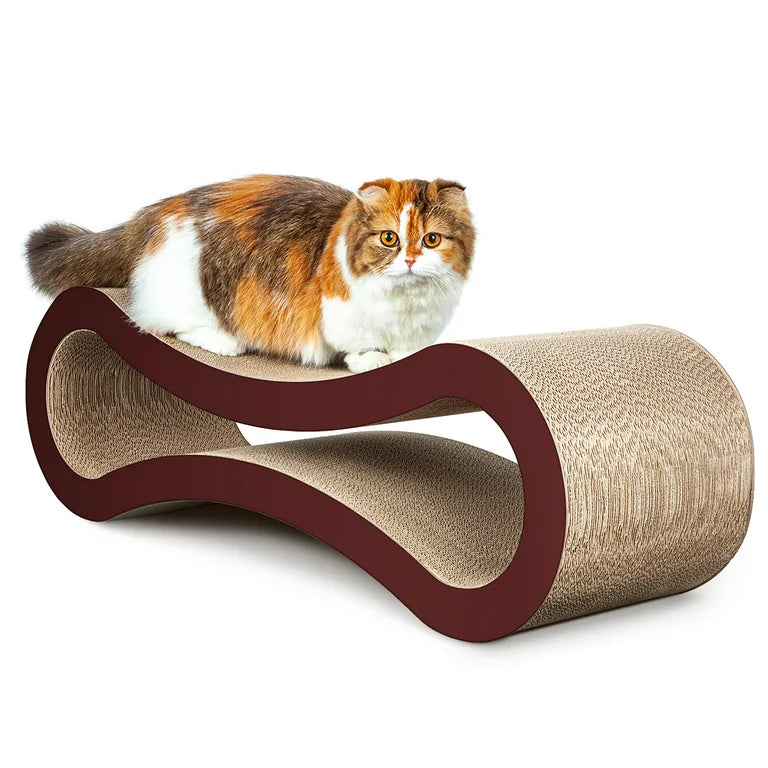 Cat Scratcher Cardboard, Cat Scratching Pad Post Scratcher Cardboard House Bed, Lounge-shaped Corrugated Scratching Pad, Infinity Shape Board Pads Curved Cat Scratcher Furniture Protector, Brown