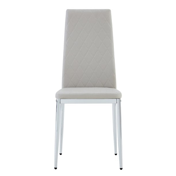 Dining Chairs Set of 4,Faux Leather Armless High Back Kitchen Chairs,Grid Shaped Dining Room Chairs with Metal Legs,Upholstered Dinner Chairs,Side Chair for Dining Room,Kitchen,Hotel
