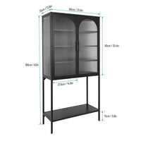 Sideboard Buffet, Fluted Glass Cabinet with Adjustable Shelves and Open Bottom Shelf, Kitchen Cupboard Storage Cabinet with 2 Glass Doors, Tall Freestanding Display Cabinet for Living Room, Black