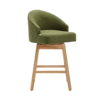 Swivel Bar Stools Set of 2, Linen Fabric Upholstered Counter Height Bar Chairs with Nailheads Trim and Footrest, Bar Chairs with Solid Wood Legs for Kitchen Island Dining Room Pub Cafe, Olive Green