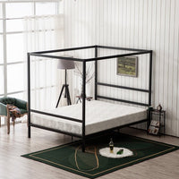 Metal Canopy Bed Frame King,Strong Bed Frame with Center Support Legs, 2 Horizontal Bar, Platform Bed Frame for Adults, Weight Capacity 661 Pounds