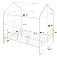 Queen Size House Bed for Kids Boys Girls, Metal Montessori Bed Frame with Headboard and Footboard, Easy Assembly, White