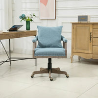 Computer Chair Home Office Chair,Adjustable Swivel Desk Chair with Wood Leg,Fabric Study Chair Task Chair for Living Room,Home Office,Light Blue