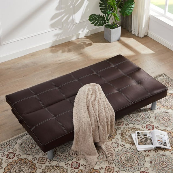 Futon Sofa Bed, PU Leather Sleeper Convertible Futon Couch with 5 Meta ...