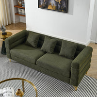 81 Inch Oversized 3-Seater Sectional Sofa, Modern Upholstered Deep Seating Sofa with 3 Throw Pillows and Golden Metal Legs, Comfort Fabric Sectional Sofa for Living Room Bedroom, Green
