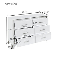 Dresser for Bedroom with 6 Drawer, Elegant High Gloss Dresser & Chest of Drawers with Metal Handle, Wooden Mirrored Storage Drawer Cabinet for Bedroom, Living Room, Entryway, Closet, Hallway, White