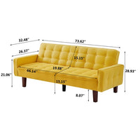 73.6" Upholstered Convertible Sofa Bed, Button Tufted Linen Fabric Sofa Couch with 4 Solid Wood Legs and 1 Plastic Center Leg, Sleeper Sofa Couch for Living Room, Bedroom and Office, Yellow