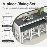 Dining Table Set for 3, Farmhouse Counter Height 4-Piece Dining Table Set with Functional Storage, 60" Console Kitchen Table Set with 3 Stools for Small Places Dining Room,White+Gray