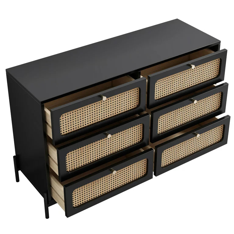 Rattan 6 Drawer Dresser, Modern Wood Dresser for Bedroom with Wide Dra tripletreebrands Rattan 6 Drawer Dresser, Modern Wood Dresser for Bedroom with Wide Dra tripletreebrands