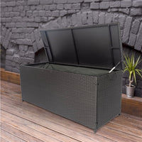 Outdoor Storage Box, 113 Gallon Wicker Patio Deck Boxes with Lid, Large Outdoor Storage Container Storage Bench for Patio Furniture, Outdoor Cushion, Garden Tools and Pool Supplies, Black