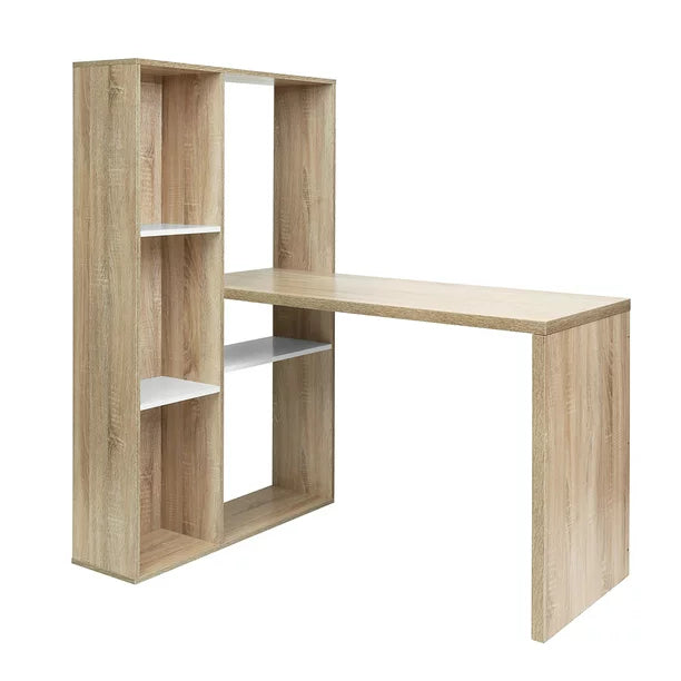 -Shaped Computer Desk, Corner Writing Desktop with 6 Tiers Reversible Open Storage Bookshelves, 2-in-1 Space-saving Laptop Table Workstation for Home Office Bedroom, 47.2