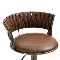 Swivel Bar Stools Set of 2, Adjustable Counter Height PU Leather Bar Stool with Woven Back, Upholstered Kitchen Dining Chairs, Modern Barstools for Kitchen Island, Cafe, Pub, Bar Counter, Brown
