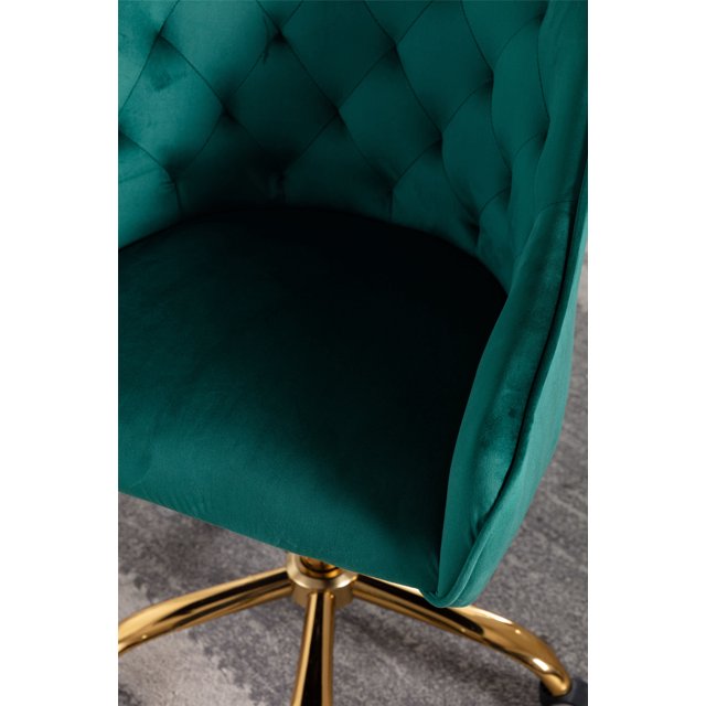 Swivel Shell Office Chair,Velvet Tufted Upholstered Desk Chair with Metal Star Base and Tufted Back,Vanity Chair, Height Adjustable Shell Shape Computer Armchair for Living Room Bedroom Office,Green