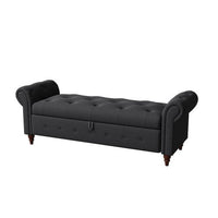 63" Tufted Bed Bench with Storage,Upholstered Storage Ottoman with Rolled Arm and Solid Wood Legs,End of Bed Bench for Living Room,Bedroom, Entryway