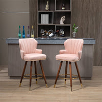 Swivel Bar Stools Set of 2, 360° Swivel Counter Height Barstools with Tufted Backrest, Golden Stripe and Footrest, 27.9 Inch Modern Upholstered Bar Chairs for Home Kitchen Island, Pink
