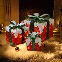 3pcs Christmas Decorations Lighted Gift Boxes Decor,60 Lights Iceberg Effect Colorful Small Cotton Balls Battery Type (Not Included),Garden Gift Box Decoration