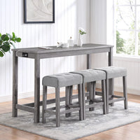 4 Piece Bar Table Set with Power Outlet,Dining Table and Chairs Set,Industrial Breakfast Table Set with 3 Padded Stools for Living Room,Dining Room,Game Room,Gray
