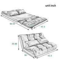 Futon Sofa Bed with Two Pillows, Multi-Functional Five-Position Adjustable Floor Recliner Sofa with Ergonomic Curved Backrest, 3 in 1 Folding Lazy Sofa Couch Lounge for Reading Gaming, Beige