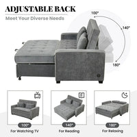 65.7" Pull Out Sleep Sofa Bed with Adjsutable Backrest, Linen Upholstered Sleeper Bed with Two Pillows and USB Charging Port, Convertible Loveseat Futon Couch for Living Room Apartment, Dark Gray