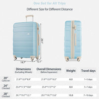 Lightweight Hardshell ABS 3pcs Suitcase Sets(20in 24in 28in), Expandable Luggage Sets with TSA Lock Spinner Wheels for Travel, Blue
