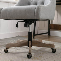 ARCTICSCORPION Swivel Home Office Chair with Wheels&Wood Base, Modern Tufted Upholstered Swivel Task Chair, Height Adjustable Work Chair, Leisure Shell Vanity Chair for Living Room, Bedroom, Gray