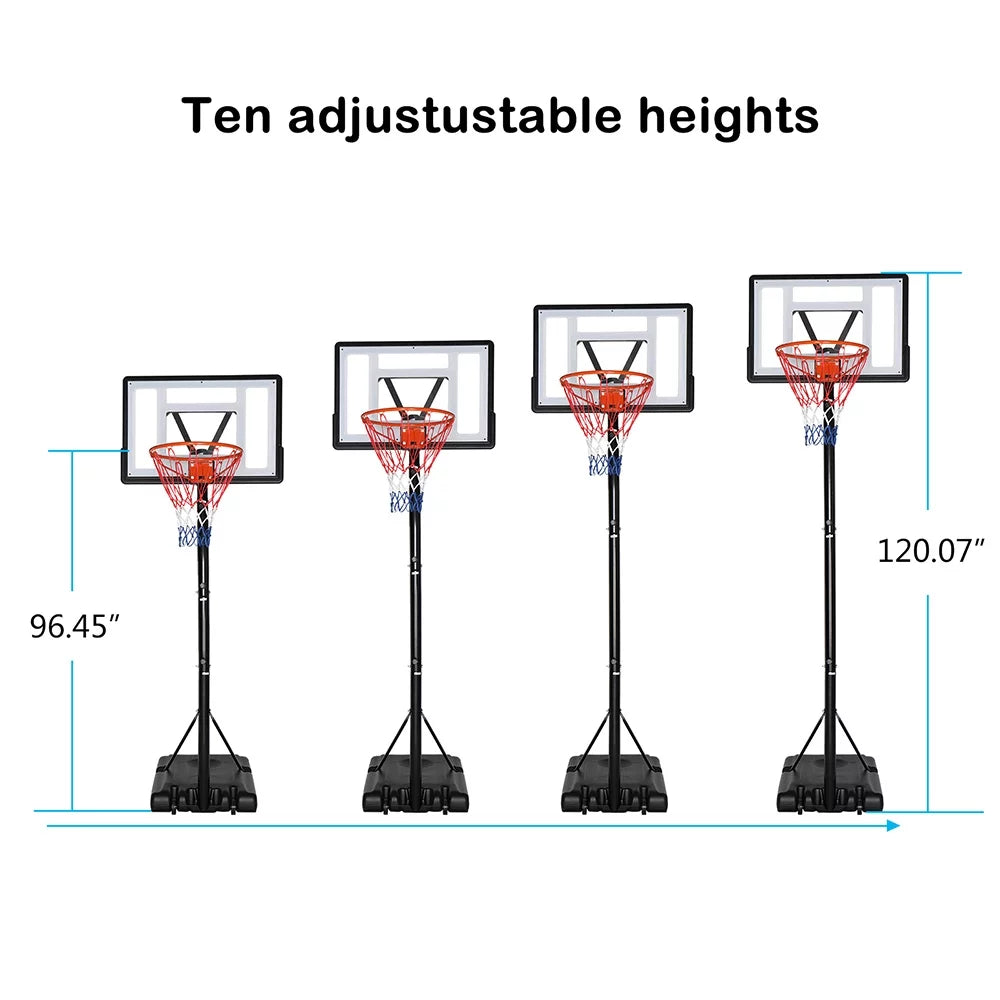 7-10ft Outdoor Adjustable Basketball Hoop with 35 Inch Backboard, Height Adjustable Basketball Hoop with Large Base, Portable Basketball Goal with Two Wheels, Basket Balls Outdoor Hoop, Black