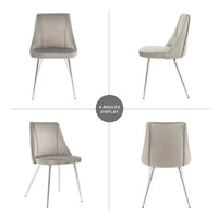 Velvet Modern Dining Chairs Set of 4, Kitchen Chairs with Thicken Seat and Silver Metal Legs, Upholstered Armless Chair for Living Room, Bedroom, Reading Room, Grey