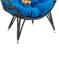 Outdoor Patio Wicker Egg Chair, Oversized Indoor Outdoor Lounger Chair with Comfy Cushion, Basket Wicker Chair for Patio, Backyard, Poolside, Living Room, Blue