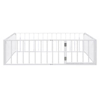 Full Size Floor Bed for Kids and Toddlers, Metal Montessori Floor Bed with 21.7" High Full-Length Fence and Door, Safety Montessori Bed Frame for Kids Girls and Boys, No Slats Supports, White