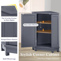 Bathroom Cabinet, Triangle Corner Storage Cabinet with Adjustable Shelf, Modern MDF Board Bathroom Storage Cabinet, Freestanding Small Cabinet with Solid Wood Legs for Bathroom and Living Roome,Gray