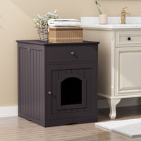 Wooden Pet House Cat Litter Box Enclosure with Drawer, Side Table, Indoor Pet Crate, Cat Home Nightstand, Hooded Hidden Pet Box, Cats Furniture Cabinet, Kitty Washroom, Pet Nightstand, Brown