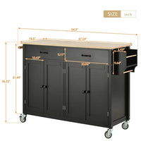 Kitchen Island Cart with Spacious Tabletop and Locking Wheels, 54.3" Large Kitchen Trolley Cart with 4 Door Cabinet and Two Storage Drawers, Spice Rack Towel Rack, Rolling Kitchen Island Cart, Black