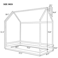 Twin Size House Bed Frame, Floor Bed for Kids and Toddler, Natural