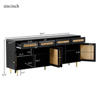 TV Stand with Rattan Door, Console Sideboard Cabinet with 4 Doors and 4 Drawers,Media Accent Kitchen Storage Cabinet,Country Style Design Side Board with Gold Metal Base for Living Room