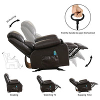 Manual Recliner Chair with Massage and Heating for Adults,Oversized Rocking Chair with 2 Cup Holders and USB Charge Port,Brown