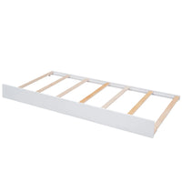 Queen Size Bed Frame w/Twin Trundle & 2 Storage Drawers, Wooden Platform Bed w/Slat Support and LED Headboard, No Box Spring Needed, for Kids Teens Adults Bedroom (White)