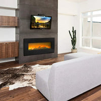 42 Inch Wall-Mounted Electric Fireplace,Retro Fireplace Wall Hanging Heater with Fake Wood and Remote Control, Electric Heater for Living Room or Bedroom,Black