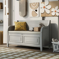 42" Shoe Bench, Lift Top Shoe Storage Bench, Rustic Style Solid Wood Entryway Storage Bench with Safety Hinge and Removable Cushion, Comfy Storage Bench for Entry, Living Room, Hallway, Gray Wash