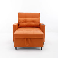 3 in 1 Convertible Chair Bed, Pull Out Folding Lounger Sleeper Chair Bed, Fabric Sofa Bed Sleeper Armchair with USB Ports & Pillow, Adjustable Futon Sleeper Couch Bed for Living Room, (Orange Leather)