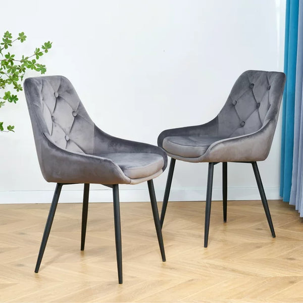 Dining Chairs Set of 2, Modern Accent Upholstered Chairs with Black Legs, 2-Piece Side Chairs with Button Tufted Back, Home Furniture Vanity Chairs for Living Room Dining Room, Grey