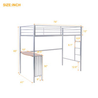 Twin Metal Loft Bed Frame with Desk, Loft Bed with Built-in Ladder and Full-length Guardrail, Space Saving Design, Silver