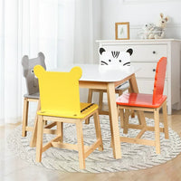 JINS&VICO 5 Piece Kiddy Table and Chair Set , Kids Wood Table with 4 Chairs Set Cartoon Animals for Children's Playground, Kindergarten Classroom and Kids Dining Room（2-7 years old）