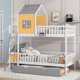 Twin over Twin Bunk Bed with Twin Size Trundle, Wooden House Bunk Bed with Storage Box and Drawer, Playhouse Bunk Bed with Roof, Window, Guardrail and Ladder for Kids Girls Boys, Yellow
