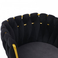 Living Room Chairs Set of 2, Velvet Makeup Vanity Chair with Back Arm, Modern Bedroom Leisure Accent Chair Cute Comfy Single Upholstered Chair with Gold Metal Legs, Black