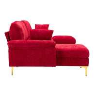 U-Shaped Sectional Sofa Couches with Movable Ottoman, Upholstered Accent Sofa Futon Sleeper Sofa with Extra Wide Double Chaise, 114.42'' Modular Sofa with 2 Pillows & Golden Metal Legs, Teal Red